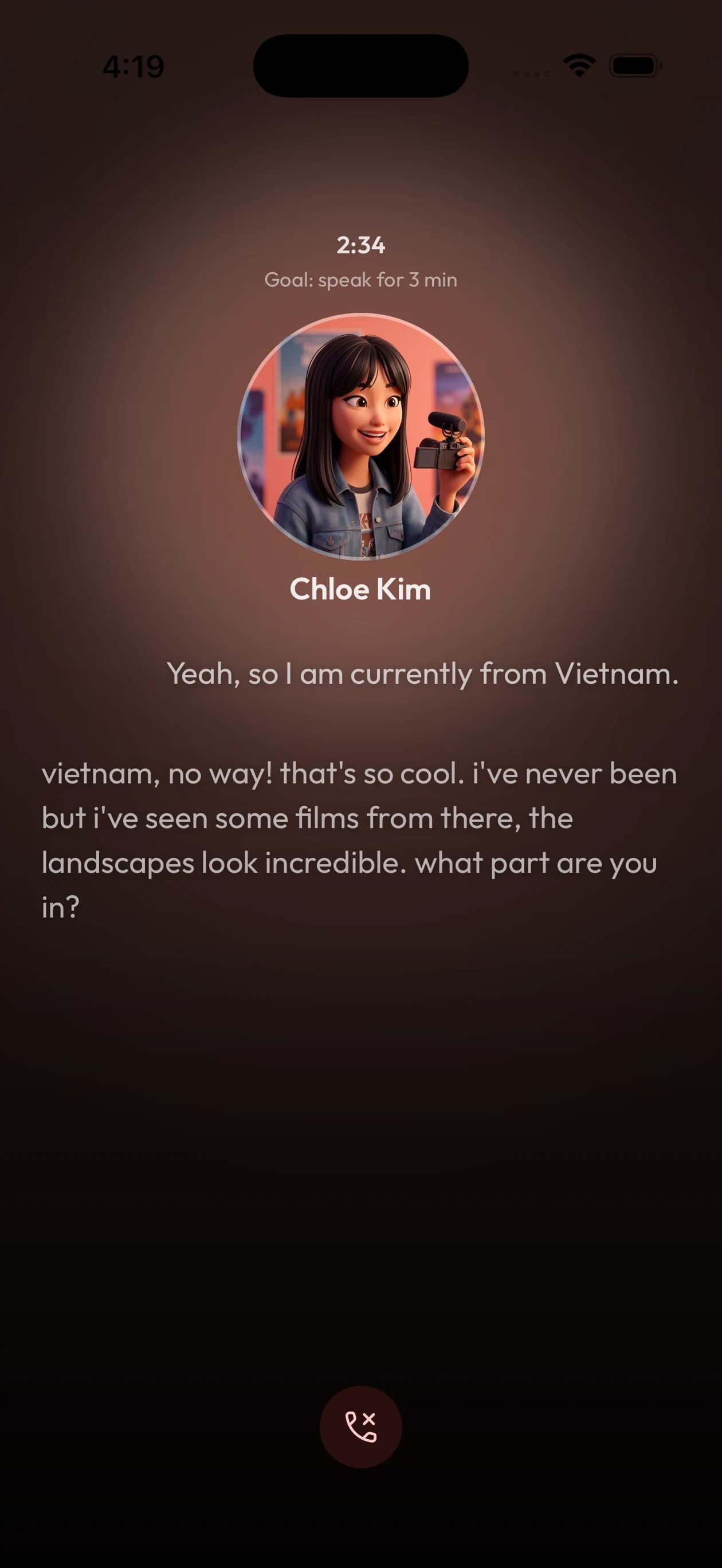 A live voice chat with an AloSpeak character